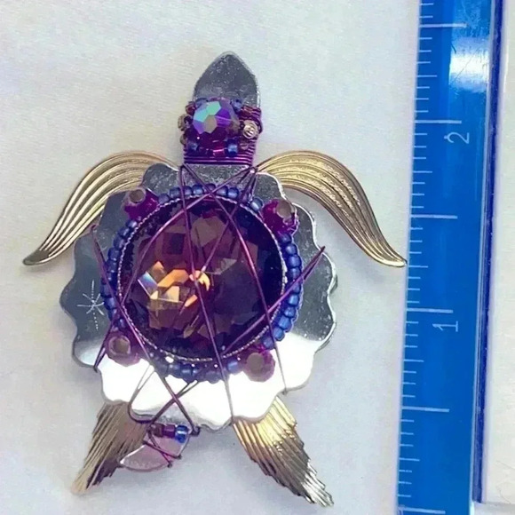 Liztech 1986 Turtle Brooch Gold Silver Purple - Picture 4 of 4